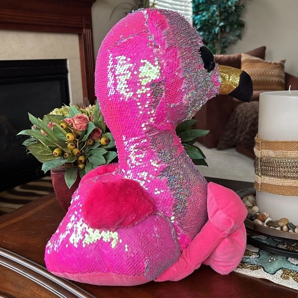 Brand New Ty Flippables Pinky the Flamingo Reversible Sequins Large 18